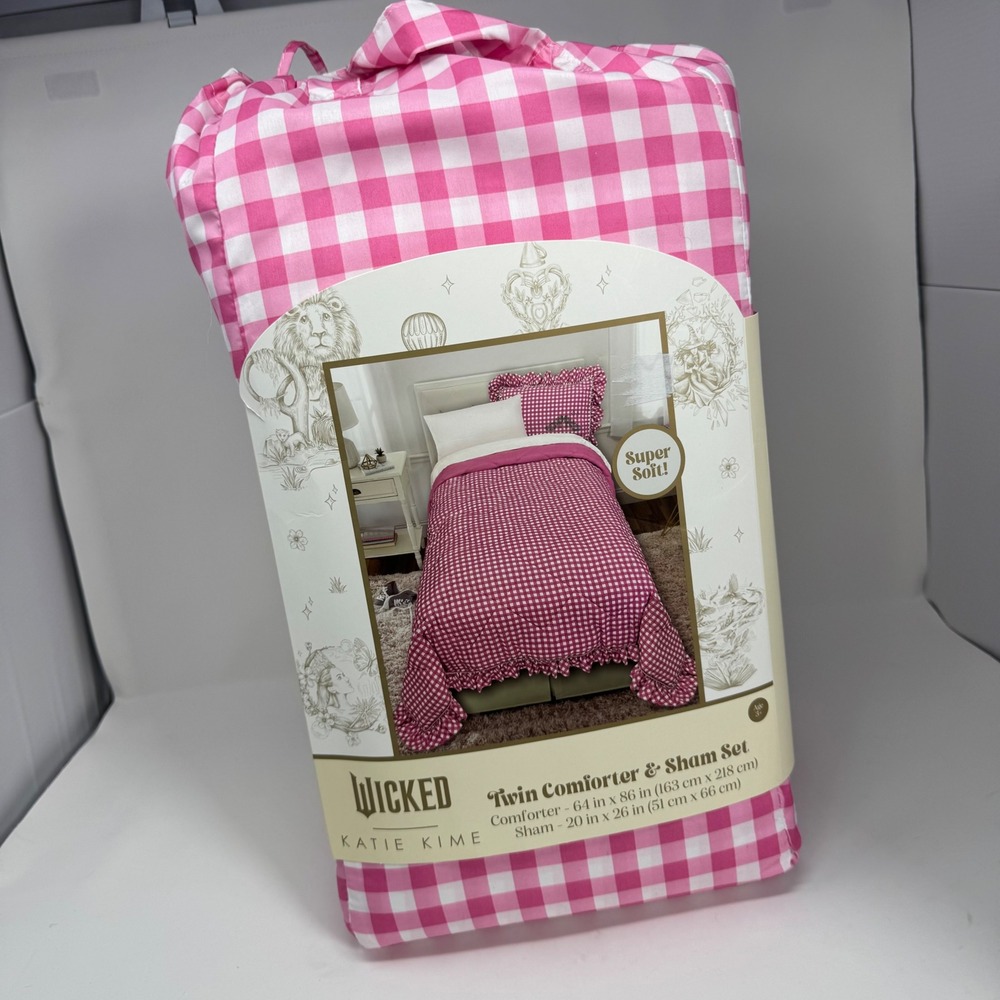Wicked Katie Kime Twin Comforter Sham Set Pink White Gingham Nod to Dorothy NEW